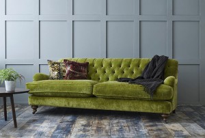 chiddingfold moss green crushed velvet sofa
