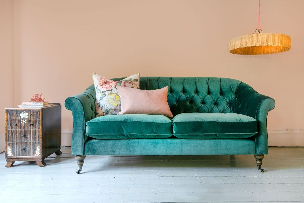 sofas and stuff green velvet sofa with button back detail. 