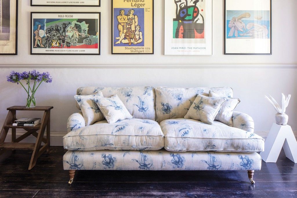 Alwinton 3 seater sofa in Floral Linen Fabric - Lela Mystery Indigo
