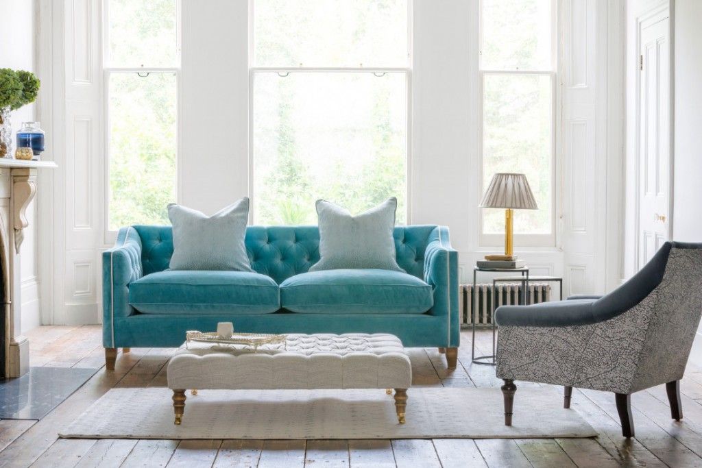 Haresfield sofa in Omega Airforce with contrast piping