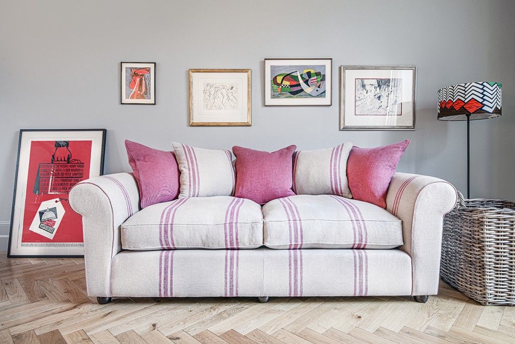 Featuring the Lewes 3 seater sofa in Walloon Stripe linen fabric
