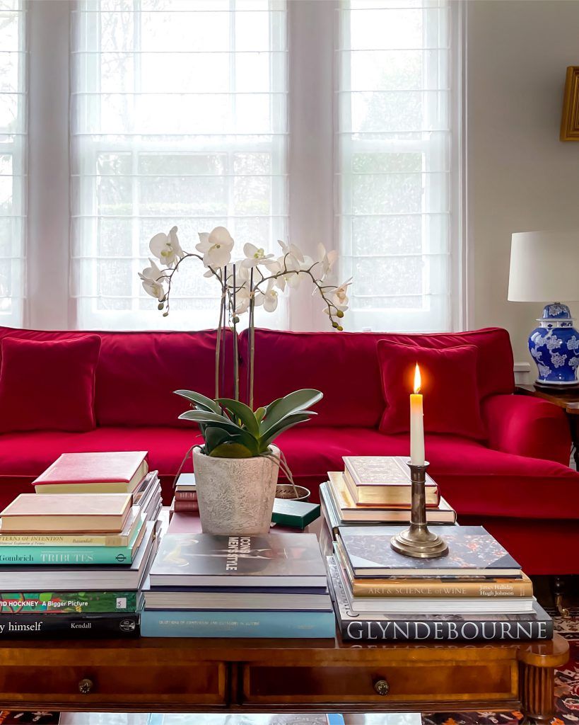 Alwinton sofa in House Velvet Red styled by our customers Tash & Ben 