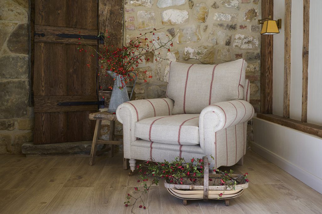 striped woven linen armchair