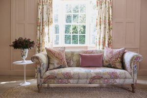 Masham 3 seater sofa in Floral Linen Carcassonne Laurel