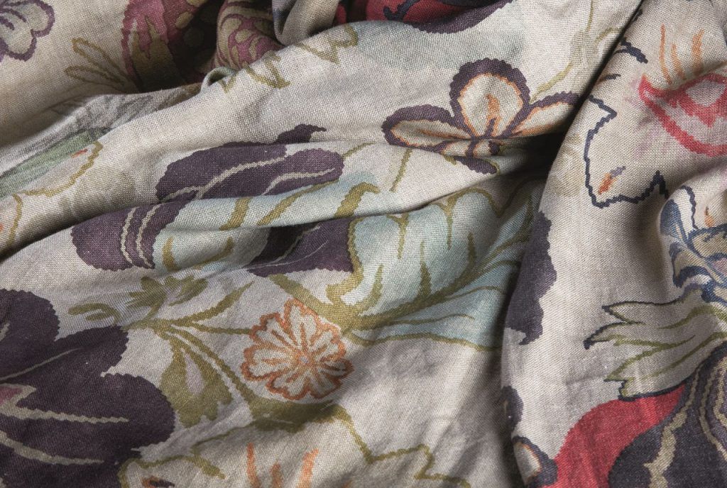 Bold graphic floral linen upholstery fabric