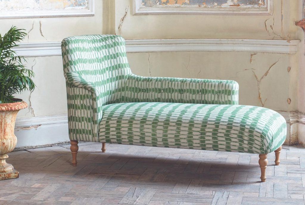 Patterned fabric classic chaise longue in V&A Brompton Collection Ikat