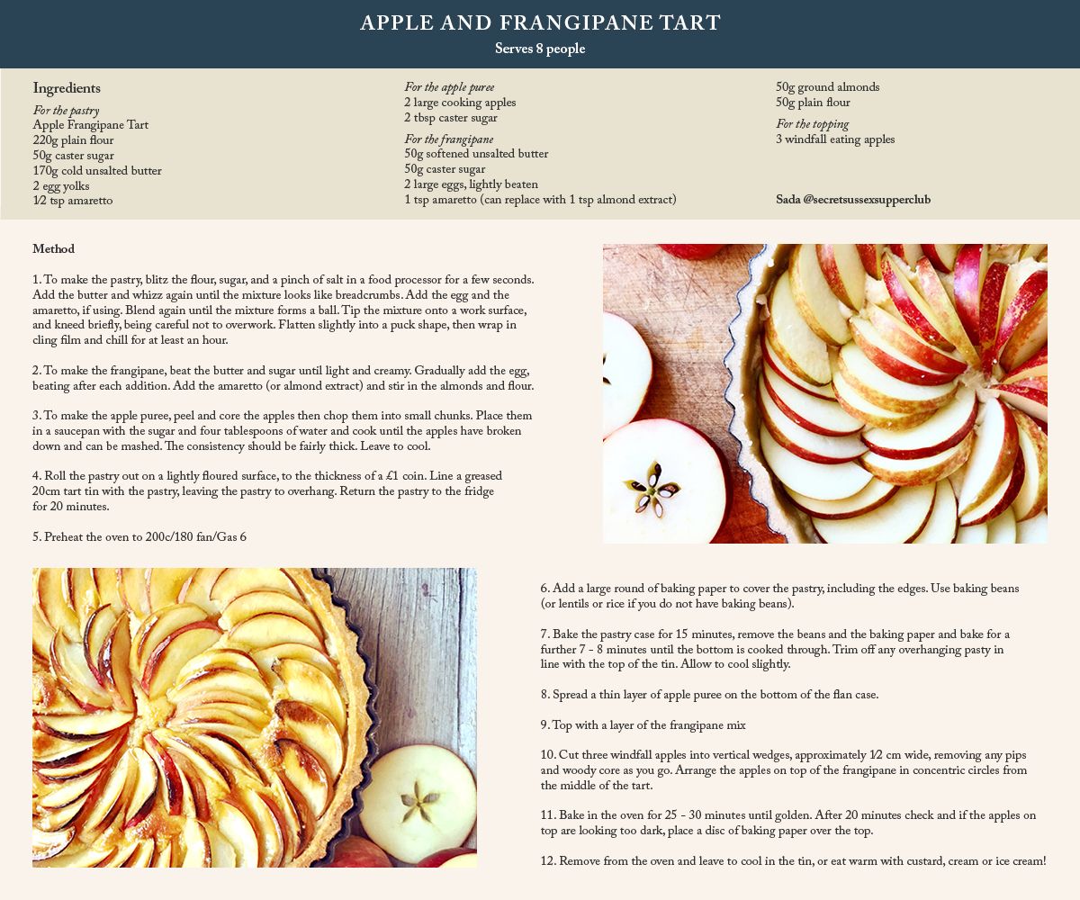 Secret Sussex Supper Club Apple and Frangipane Tart Recipe
