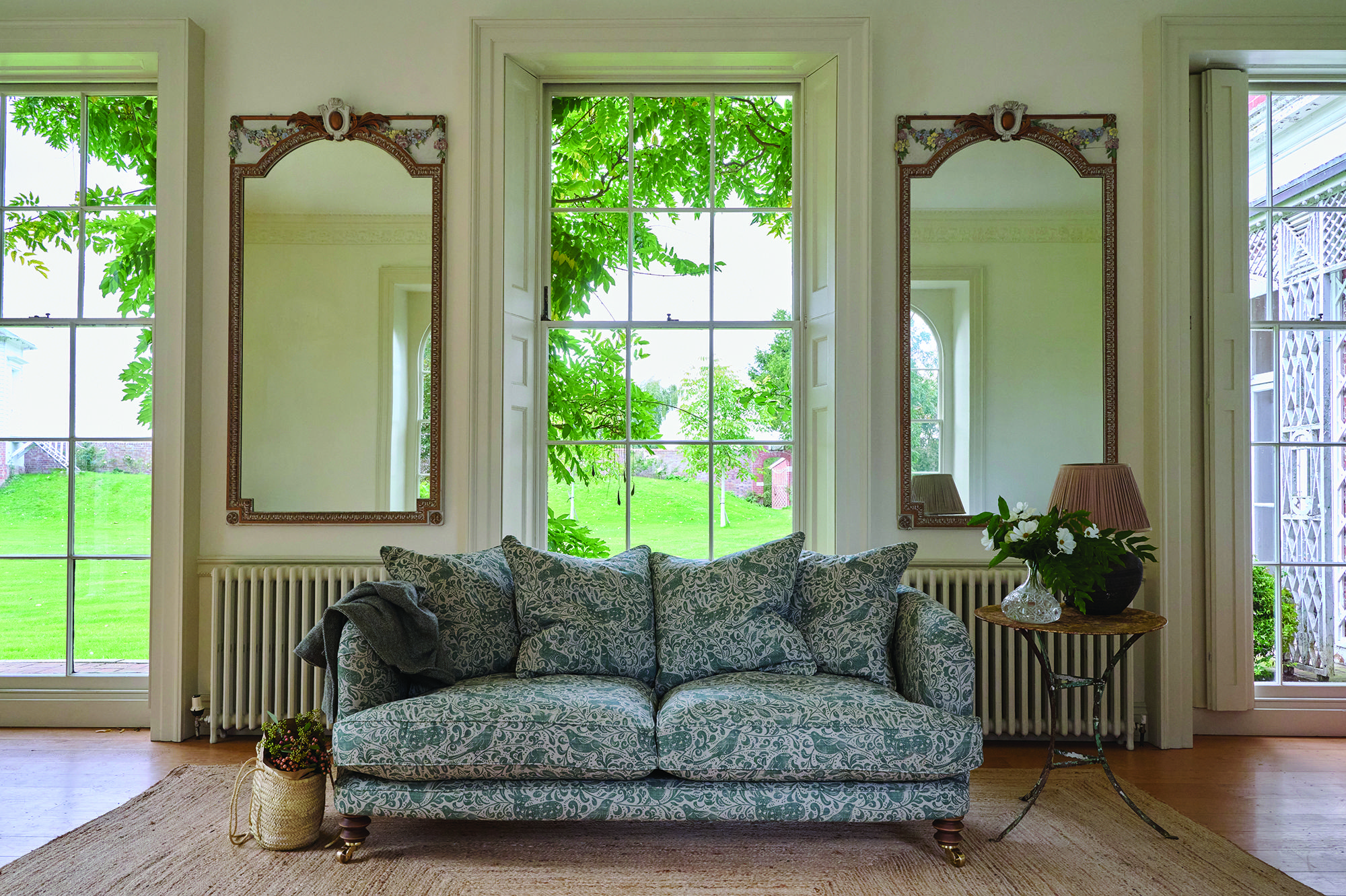 Sofas & Stuff Helmsley 3 seater sofa in printed fabric from the V&A Drawn from Nature collection, Bird & Rabbit Dark Green