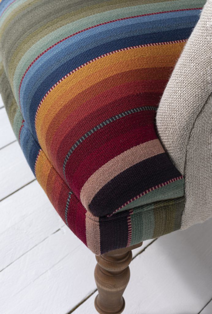 Sofas & Stuff Snape chair upholstered in handwoven Peruvian textiles from the Chinchero weaving collective