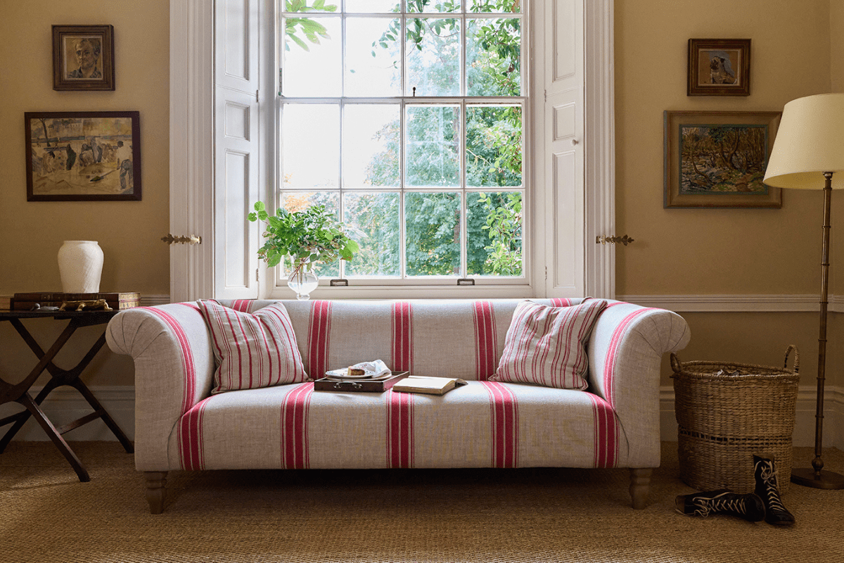 Red Striped Chesterfield Sofa