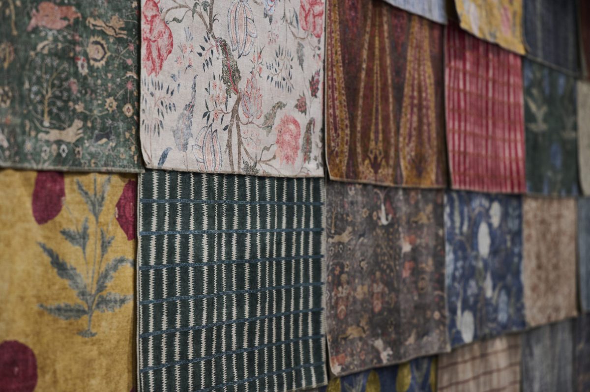 Fabric wall featuring designs from Sofas & Stuff V&A Threads of India Opulent Velvets collection