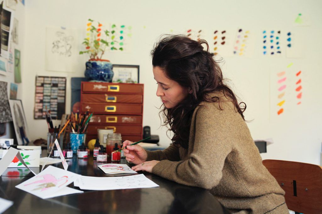 Illustrator and botanical artist Caroline Kent in her studio